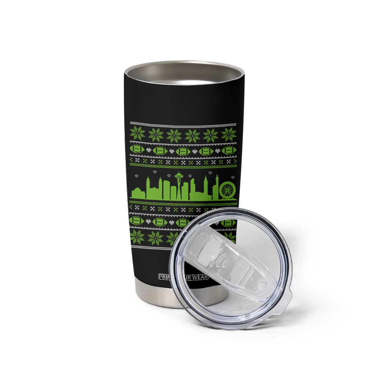 Seattle Skyline Game Day Tumbler Cup Ugly Christmas Football Fan Gift TS12 Print Your Wear