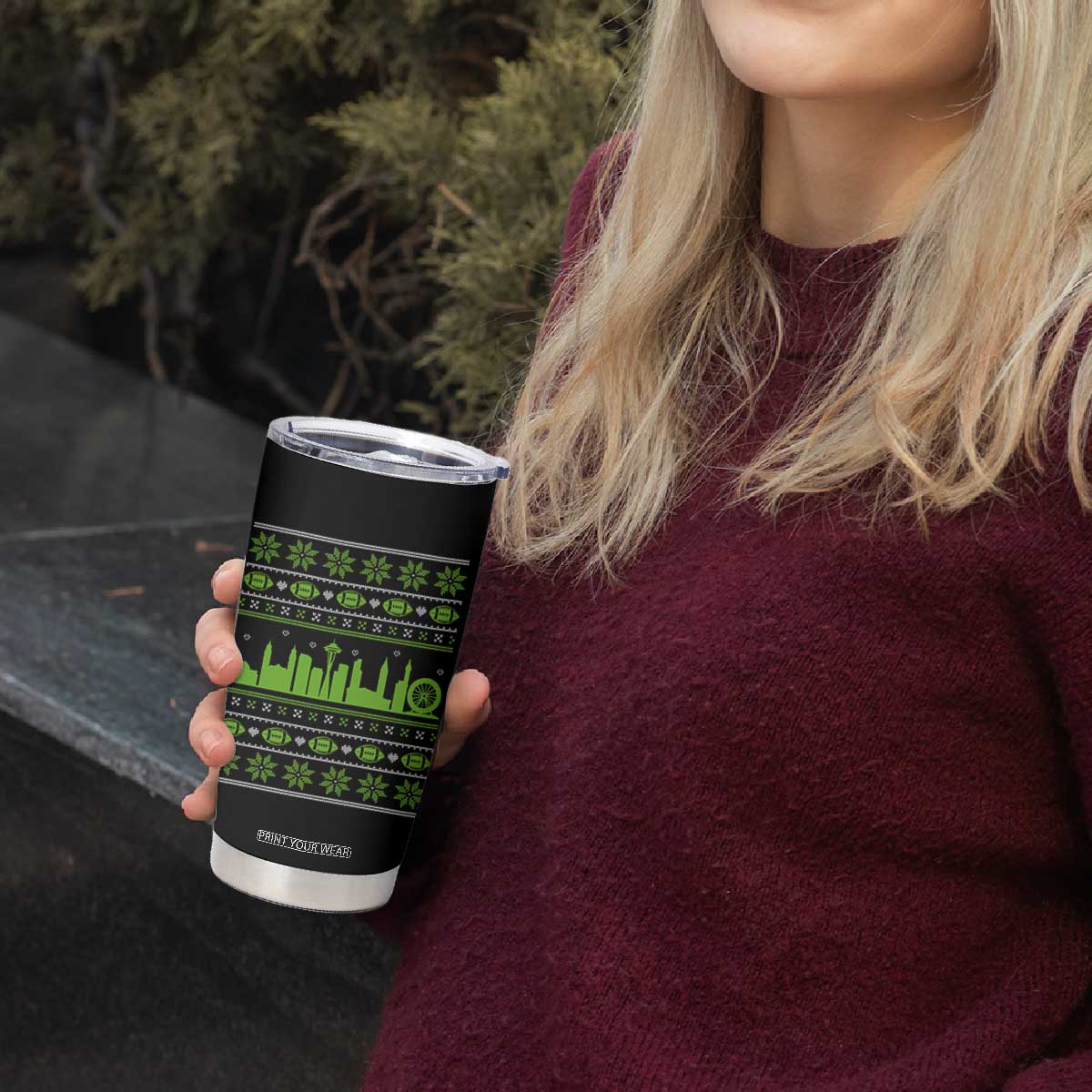 Seattle Skyline Game Day Tumbler Cup Ugly Christmas Football Fan Gift TS12 Print Your Wear