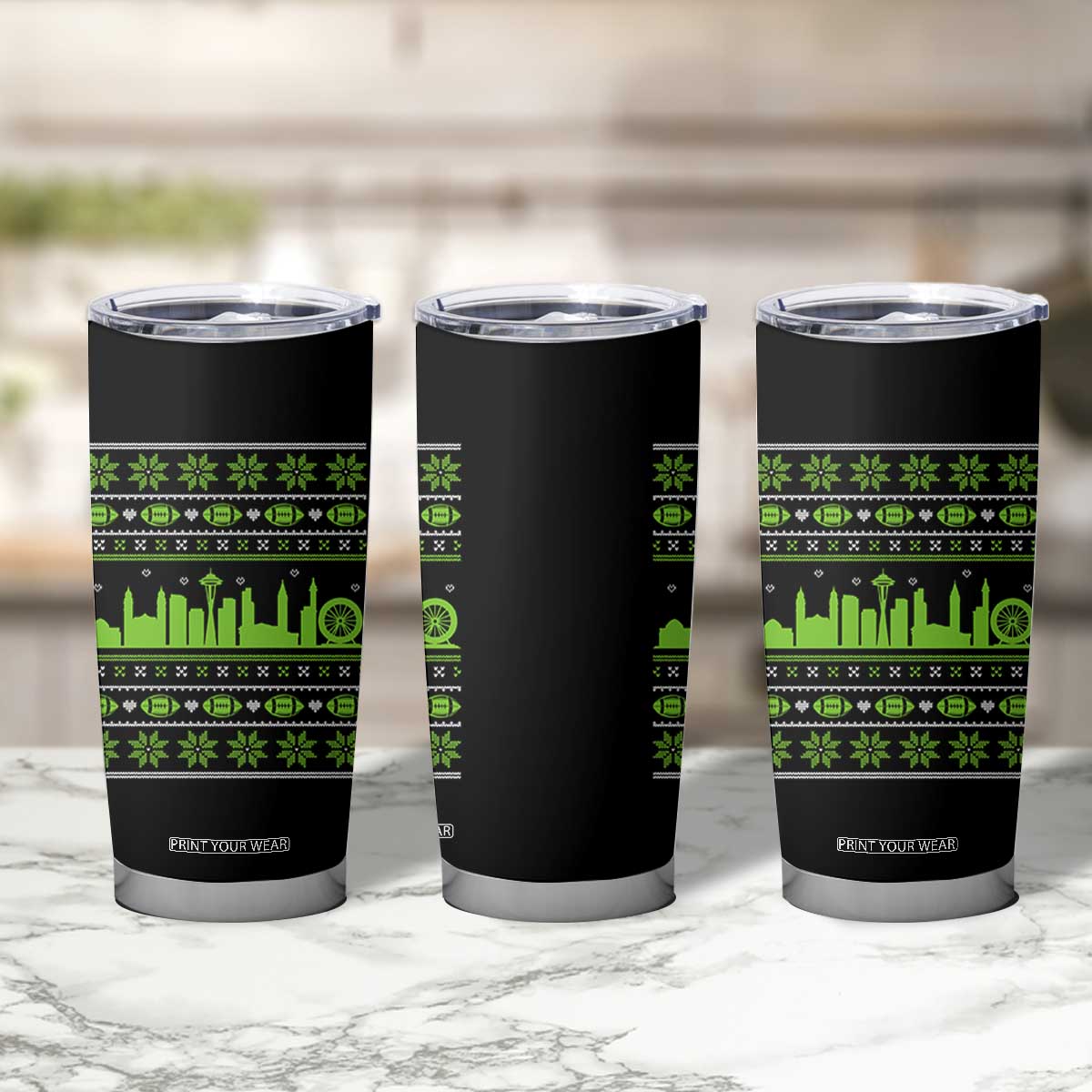 Seattle Skyline Game Day Tumbler Cup Ugly Christmas Football Fan Gift TS12 Print Your Wear