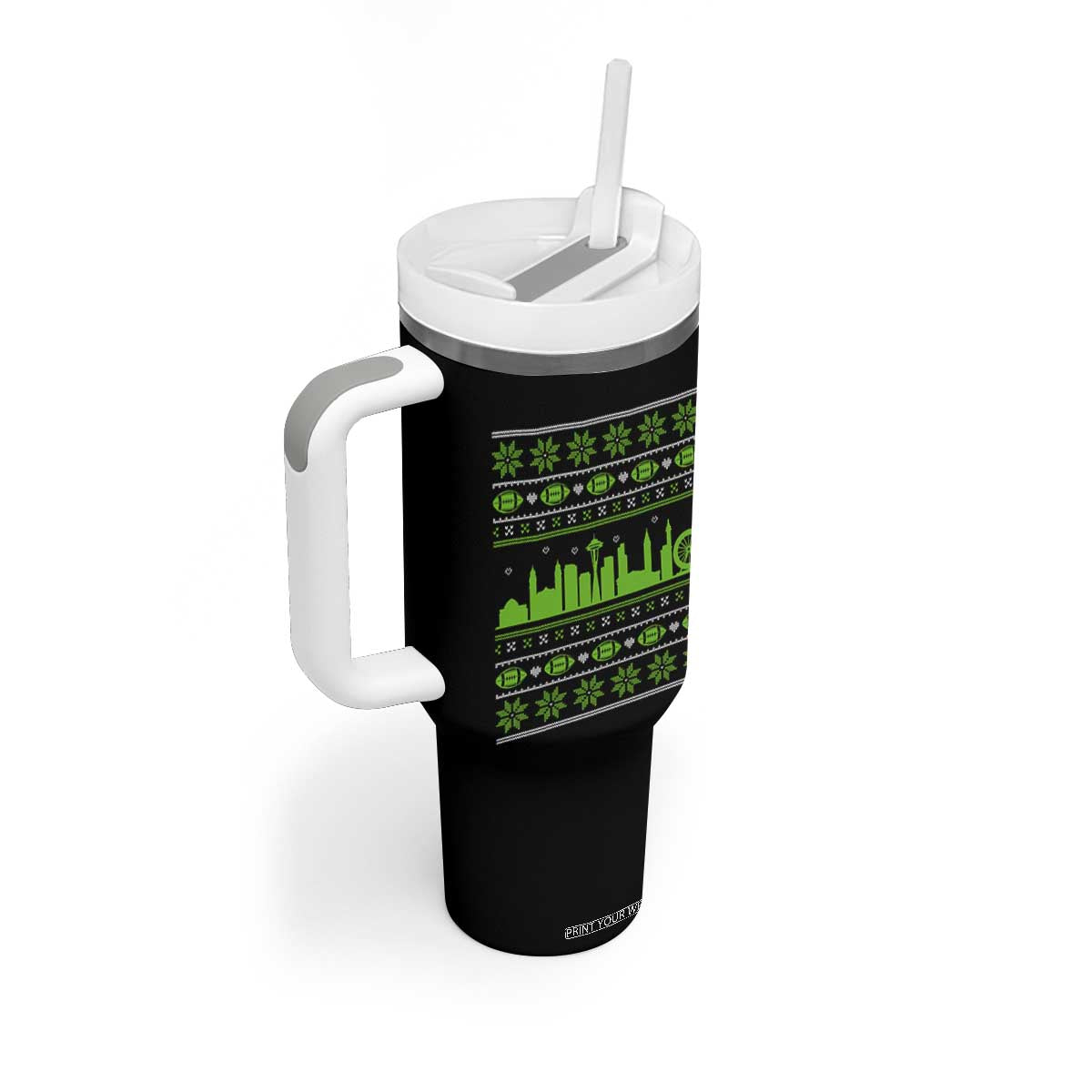 Seattle Skyline Game Day Tumbler With Handle Ugly Christmas Football Fan Gift TS12 Print Your Wear