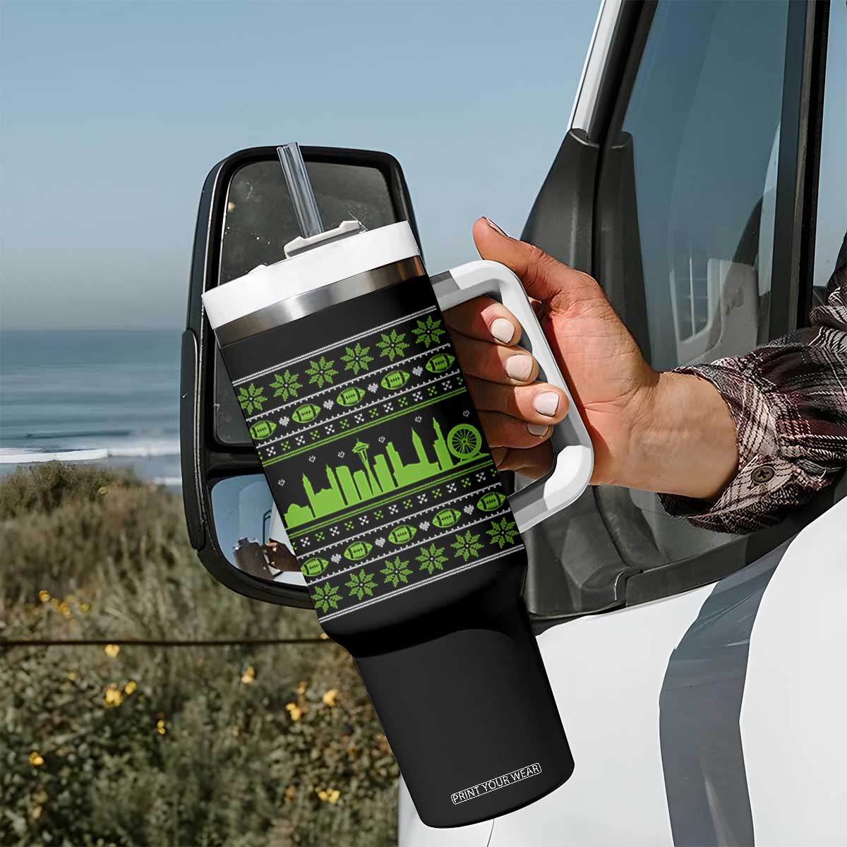 Seattle Skyline Game Day Tumbler With Handle Ugly Christmas Football Fan Gift TS12 Print Your Wear