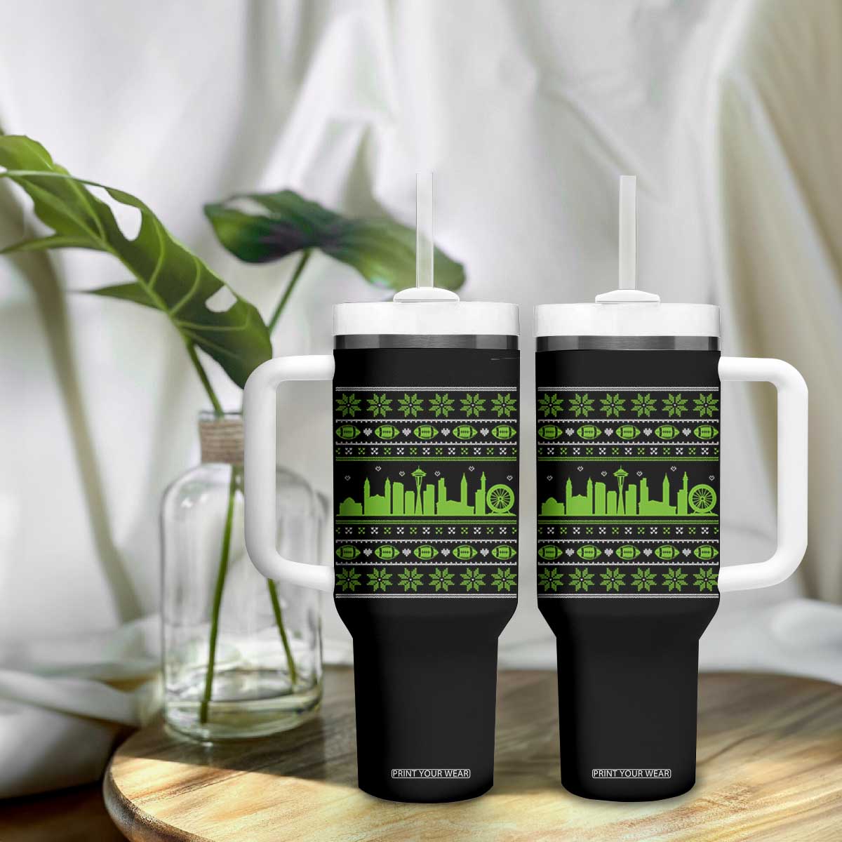 Seattle Skyline Game Day Tumbler With Handle Ugly Christmas Football Fan Gift TS12 Print Your Wear