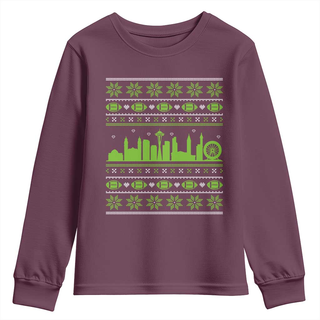 Seattle Skyline Game Day Youth Sweatshirt Ugly Christmas Football Fan Gift TS12 Maroon Print Your Wear