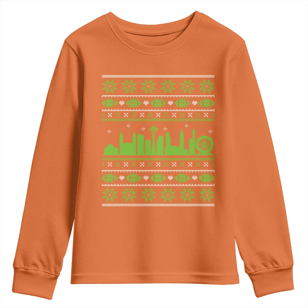 Seattle Skyline Game Day Youth Sweatshirt Ugly Christmas Football Fan Gift TS12 Orange Print Your Wear
