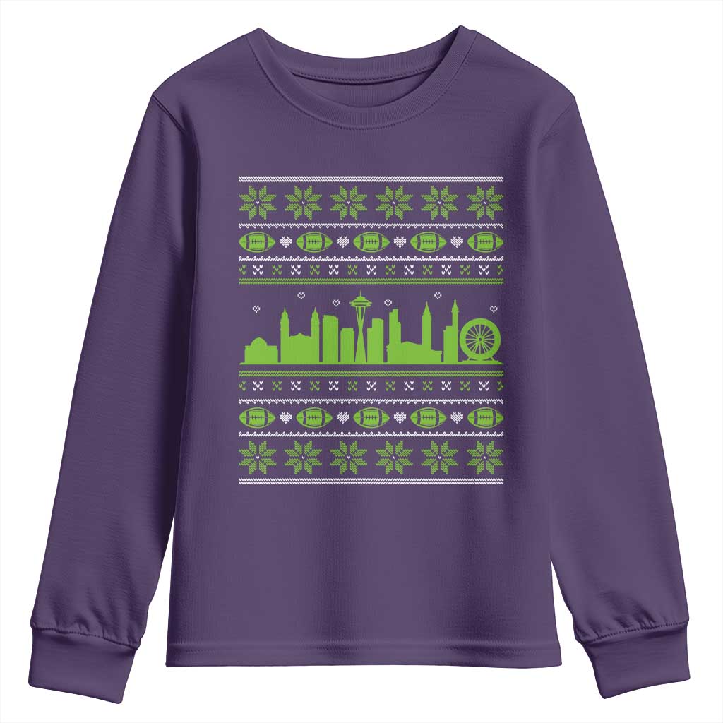 Seattle Skyline Game Day Youth Sweatshirt Ugly Christmas Football Fan Gift TS12 Purple Print Your Wear