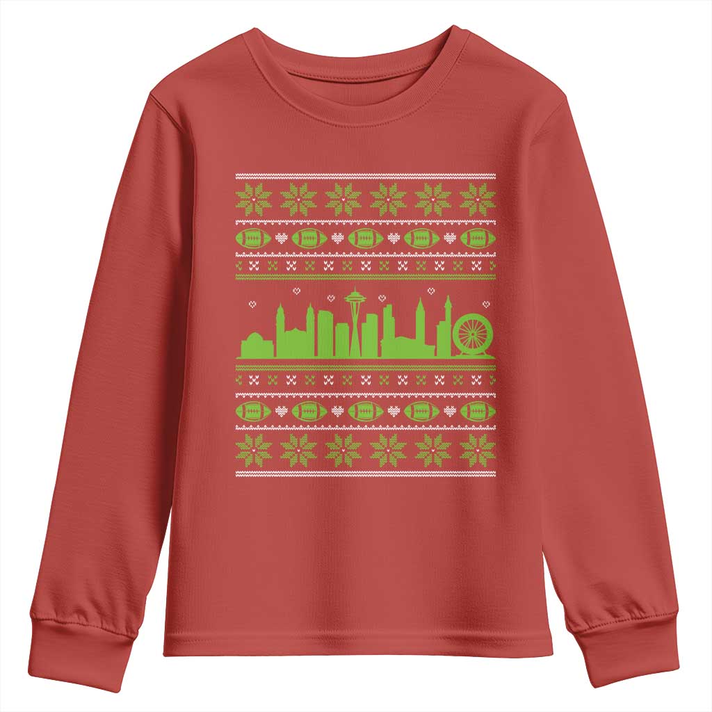 Seattle Skyline Game Day Youth Sweatshirt Ugly Christmas Football Fan Gift TS12 Red Print Your Wear
