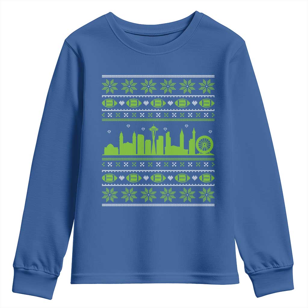Seattle Skyline Game Day Youth Sweatshirt Ugly Christmas Football Fan Gift TS12 Royal Blue Print Your Wear