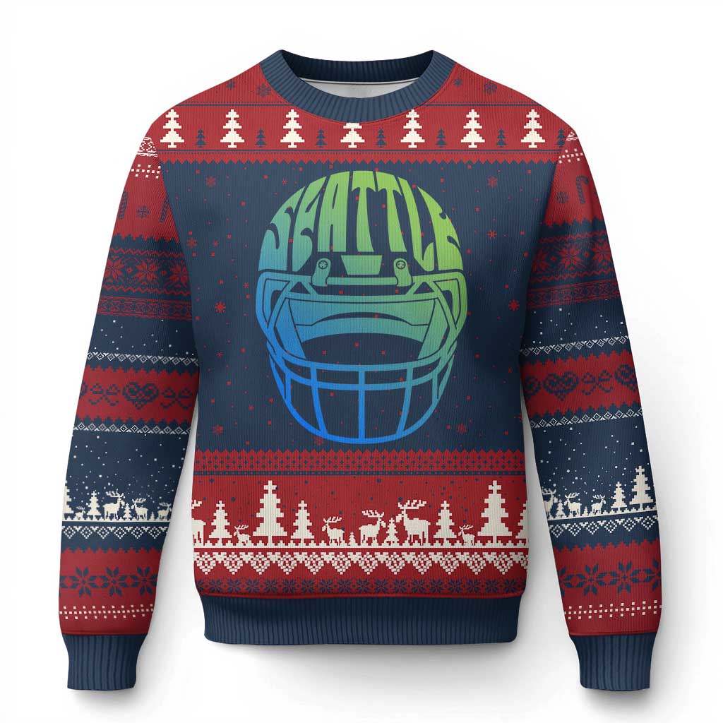 Seattle Northwest Fan Pride Ugly Christmas Sweater Vintage Football Helmet Sports Graphic TS12 Navy Red Print Your Wear
