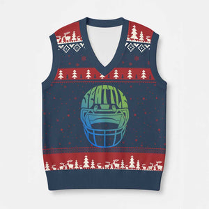Seattle Northwest Fan Pride V-Neck Knit Sweater Vest Vintage Football Helmet Sports Graphic