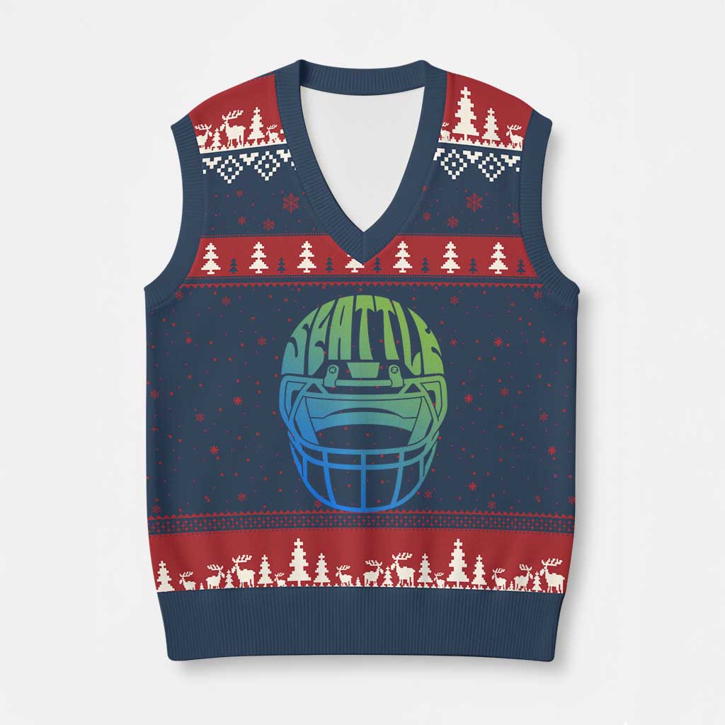 Seattle Northwest Fan Pride V-Neck Knit Sweater Vest Vintage Football Helmet Sports Graphic TS12 Navy Red Print Your Wear
