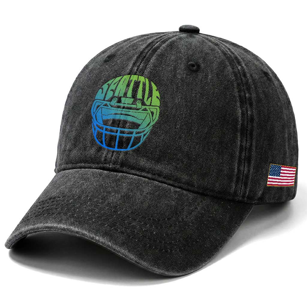 Seattle Northwest Fan Pride Washed Cotton Baseball Cap Vintage Football Helmet Sports Graphic