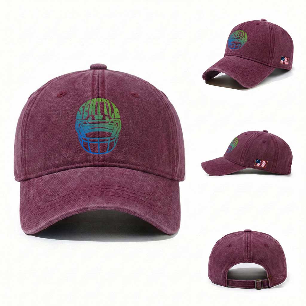 Seattle Northwest Fan Pride Washed Cotton Baseball Cap Vintage Football Helmet Sports Graphic