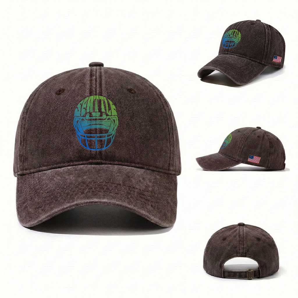Seattle Northwest Fan Pride Washed Cotton Baseball Cap Vintage Football Helmet Sports Graphic