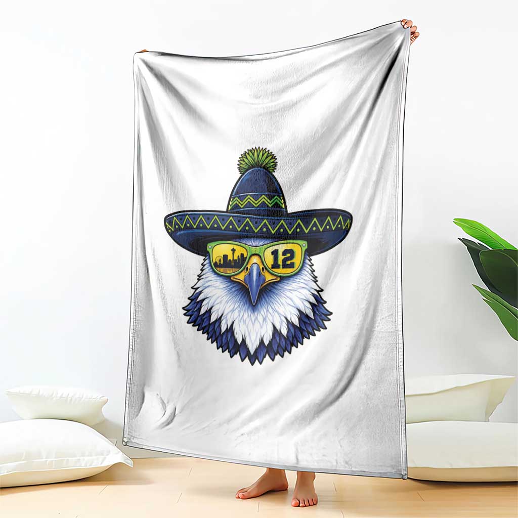 Sombrero Eagle With Neon Skyline Sunglasses Throw Blanket Emerald City Pride