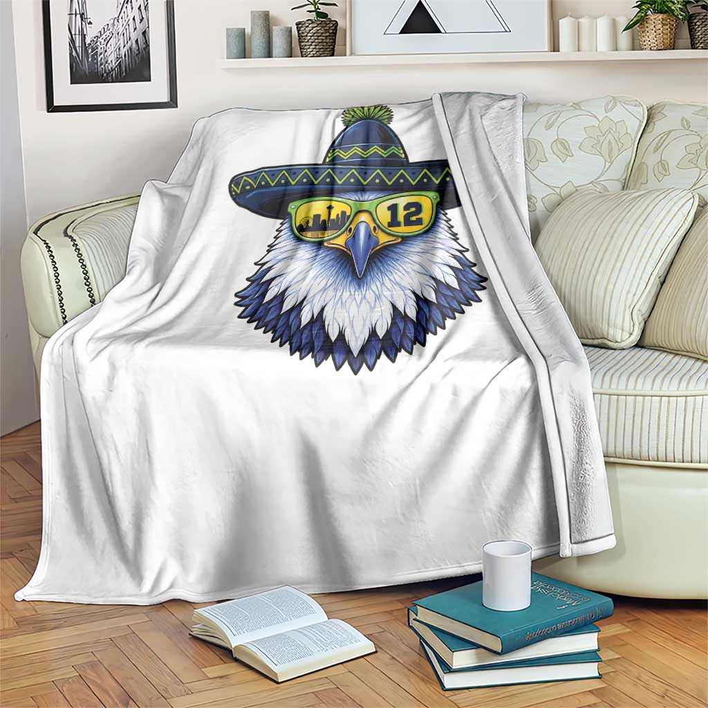 Sombrero Eagle With Neon Skyline Sunglasses Throw Blanket Emerald City Pride