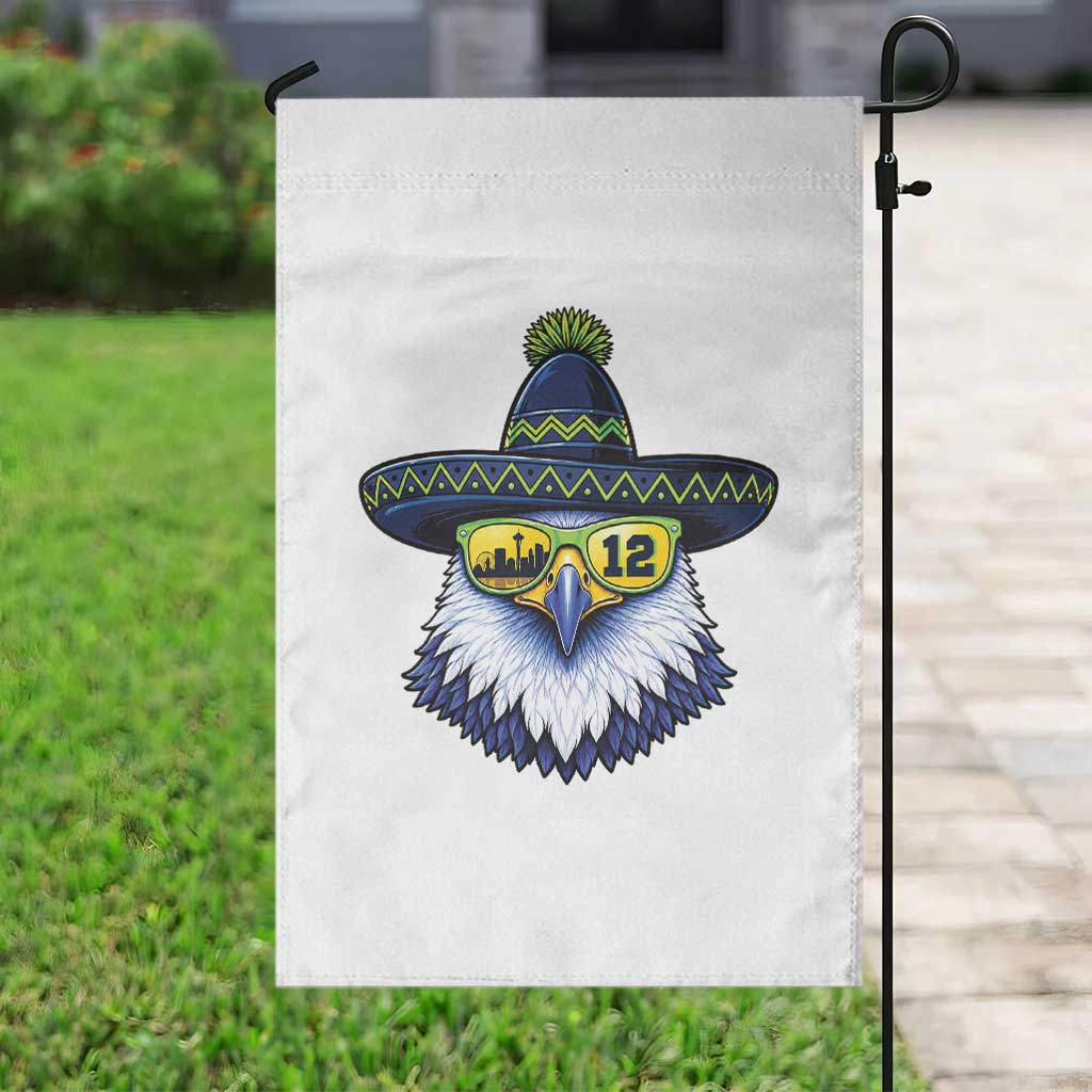 Sombrero Eagle With Neon Skyline Sunglasses Garden Flag Emerald City Pride