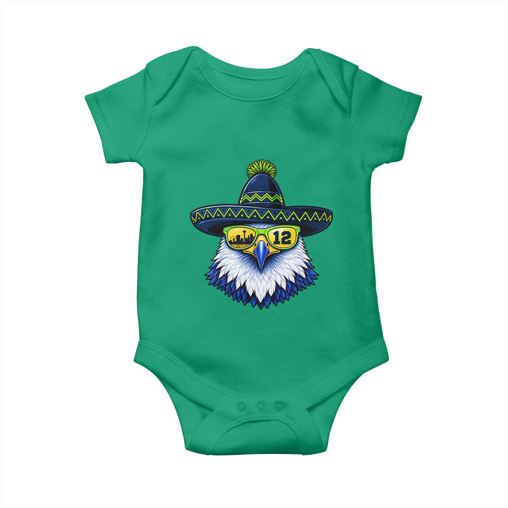 Sombrero Eagle With Neon Skyline Sunglasses Baby Onesie Emerald City Pride