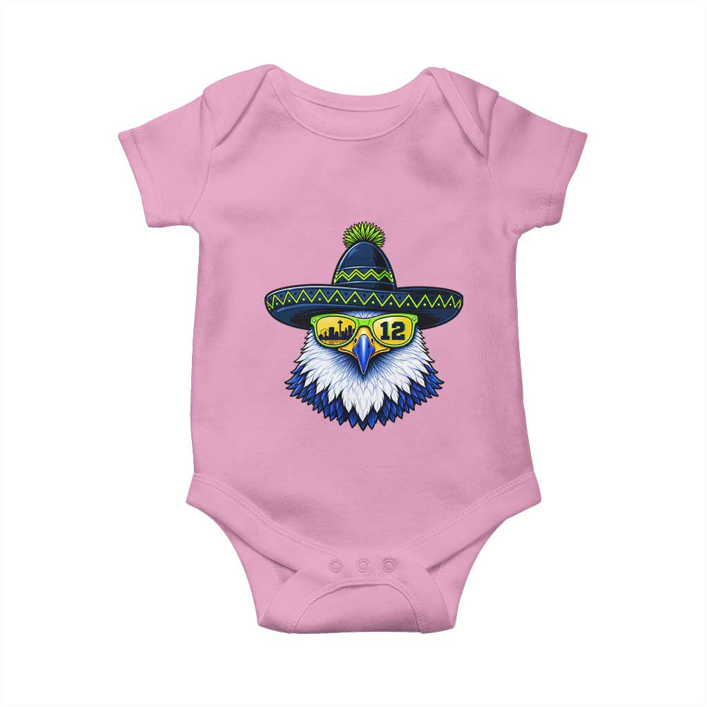 Sombrero Eagle With Neon Skyline Sunglasses Baby Onesie Emerald City Pride