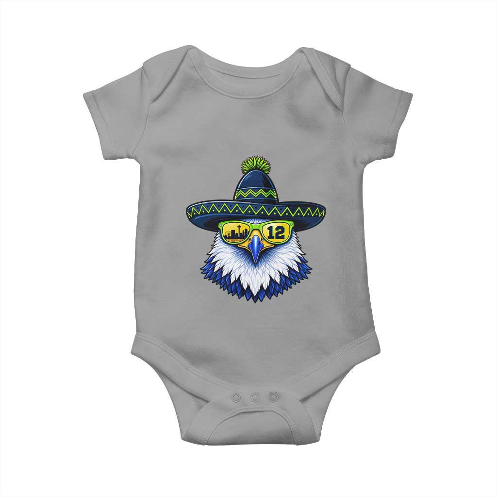 Sombrero Eagle With Neon Skyline Sunglasses Baby Onesie Emerald City Pride