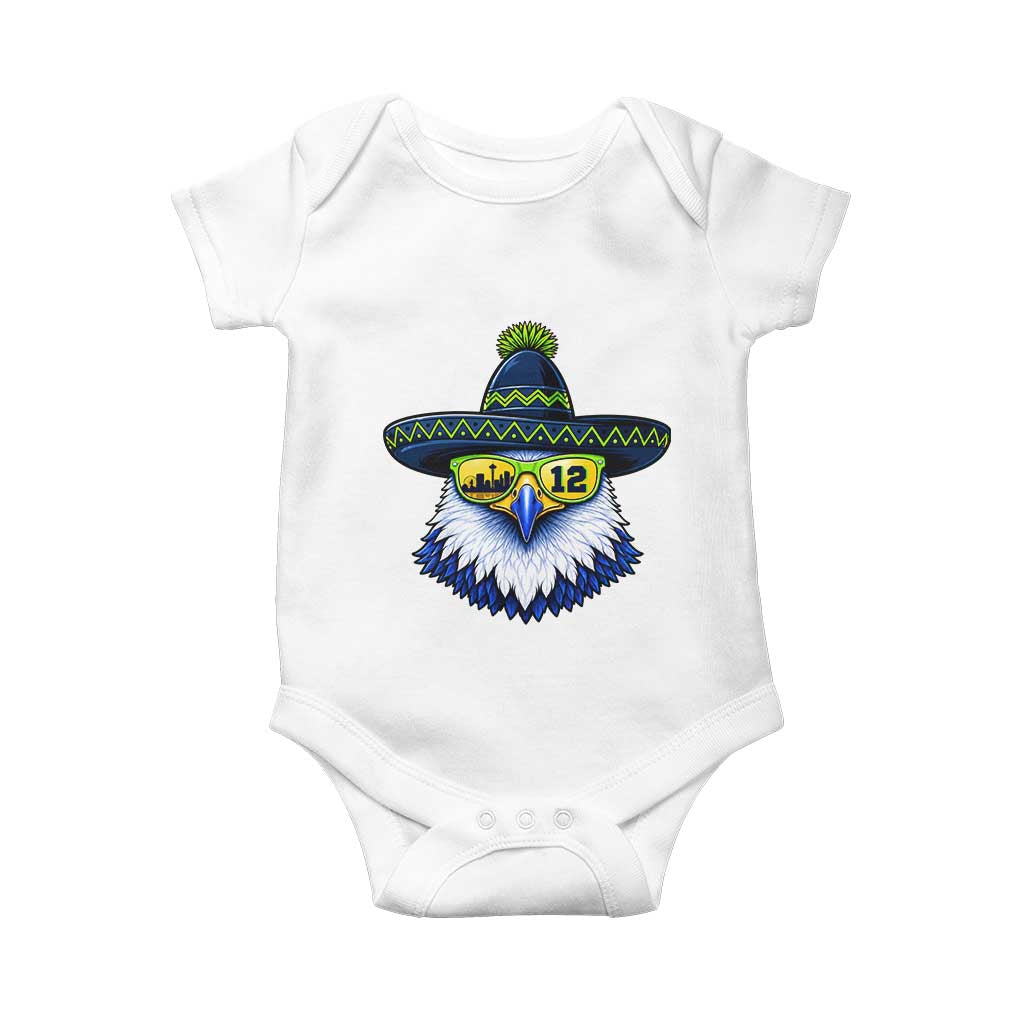 Sombrero Eagle With Neon Skyline Sunglasses Baby Onesie Emerald City Pride TS12 White Print Your Wear