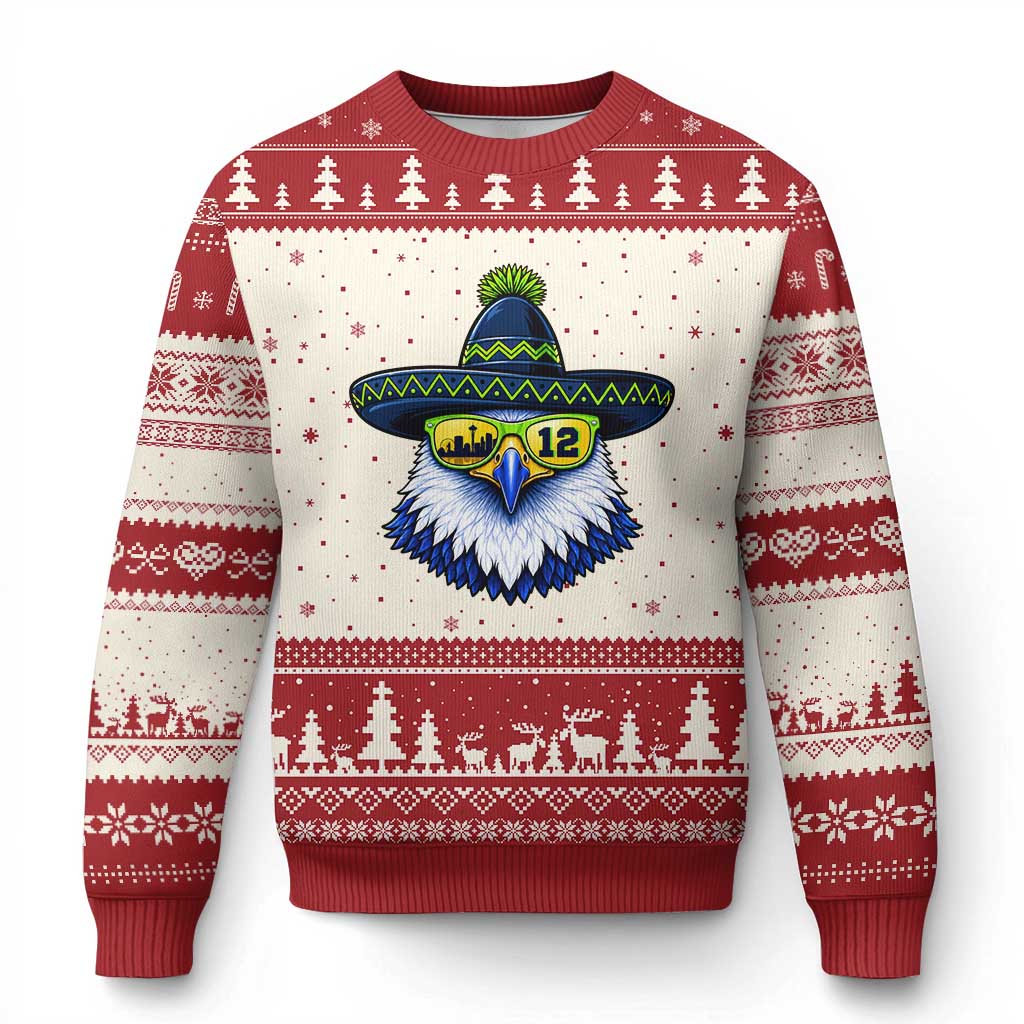 Sombrero Eagle With Neon Skyline Sunglasses Ugly Christmas Sweater Emerald City Pride TS12 Beige Red Print Your Wear