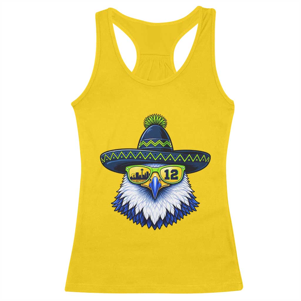 Sombrero Eagle With Neon Skyline Sunglasses Racerback Tank Top Emerald City Pride
