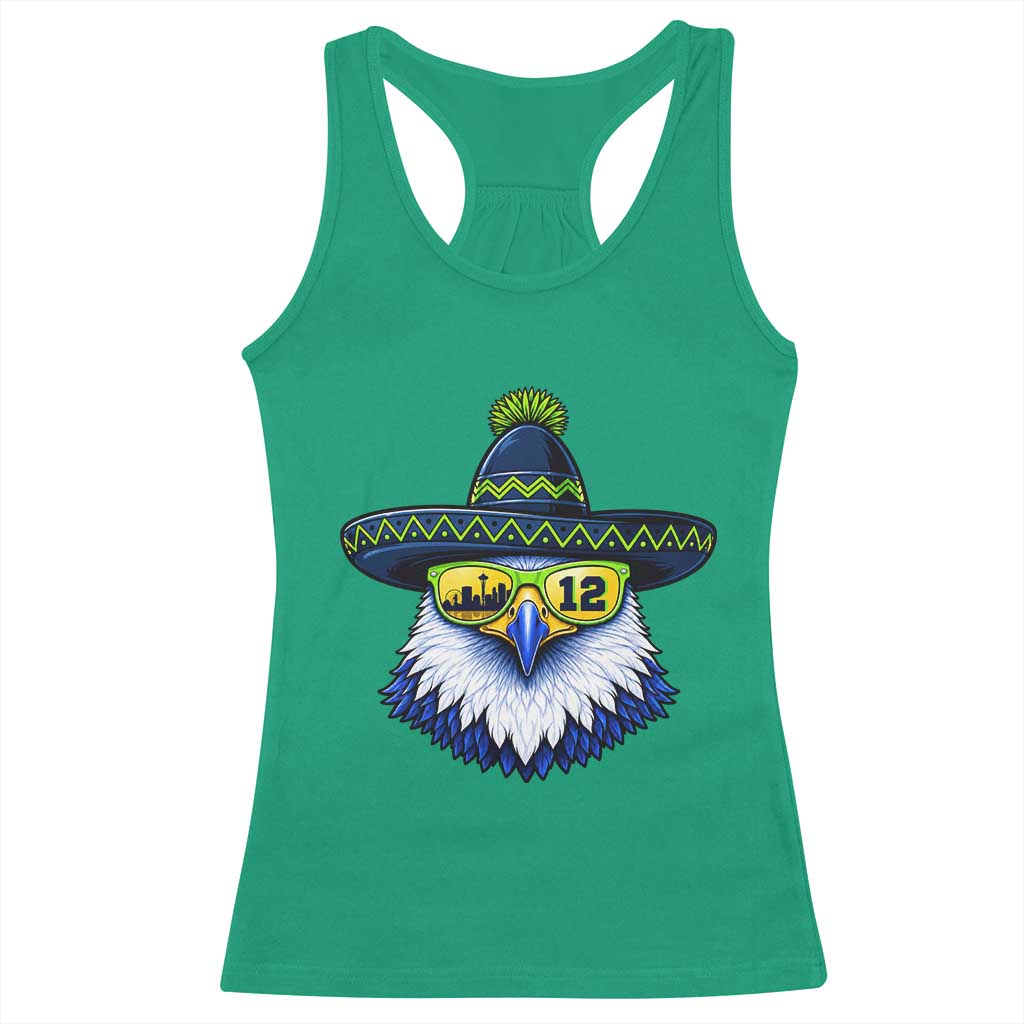Sombrero Eagle With Neon Skyline Sunglasses Racerback Tank Top Emerald City Pride