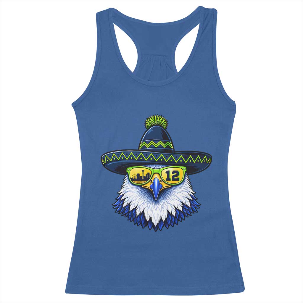 Sombrero Eagle With Neon Skyline Sunglasses Racerback Tank Top Emerald City Pride