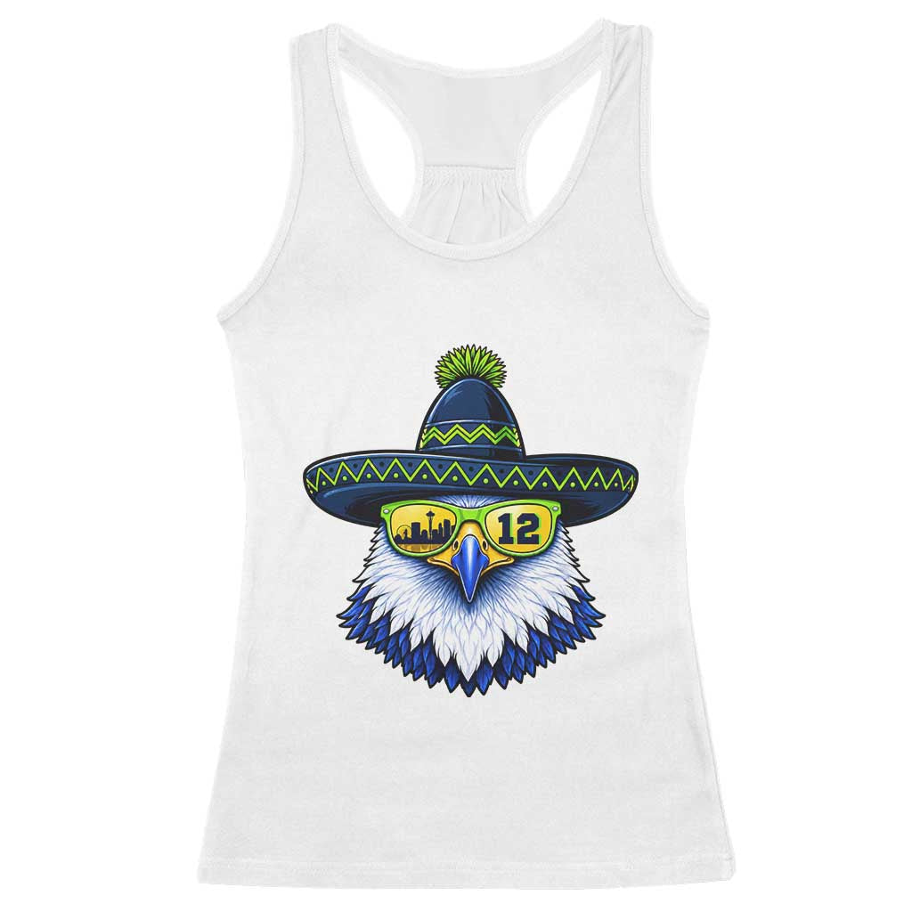 Sombrero Eagle With Neon Skyline Sunglasses Racerback Tank Top Emerald City Pride TS12 White Print Your Wear