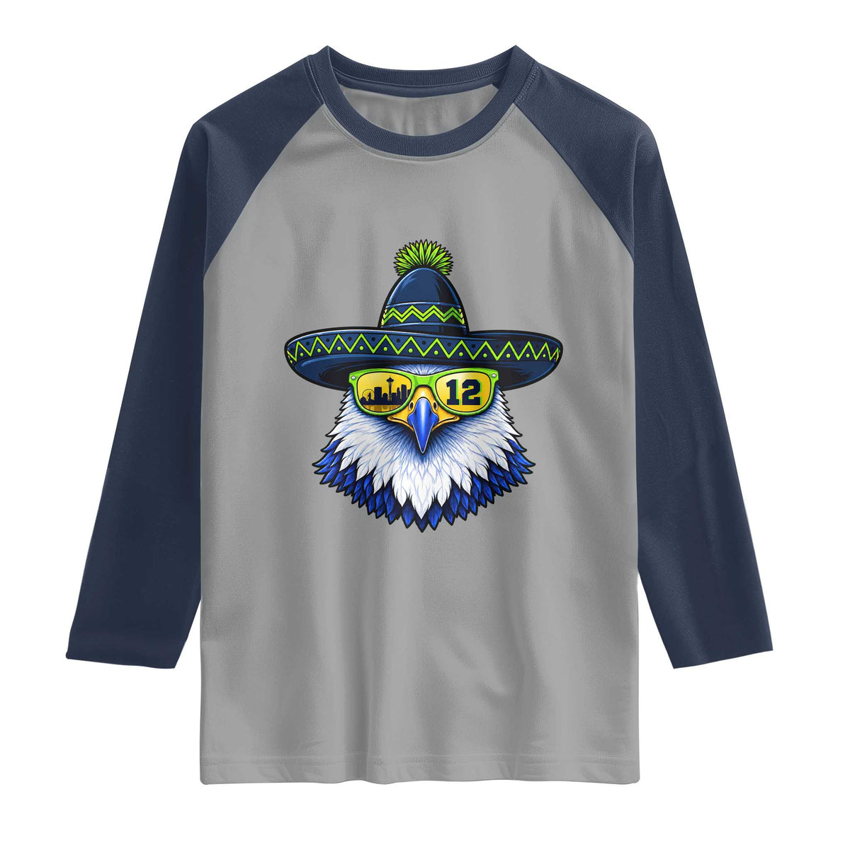 Sombrero Eagle With Neon Skyline Sunglasses Raglan Shirt Emerald City Pride