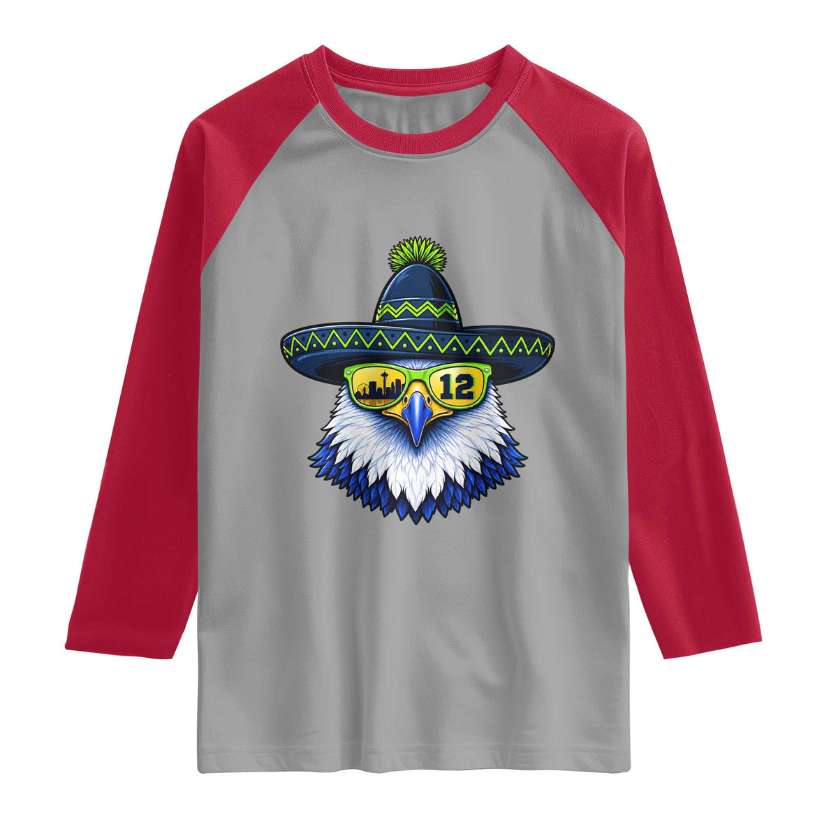 Sombrero Eagle With Neon Skyline Sunglasses Raglan Shirt Emerald City Pride