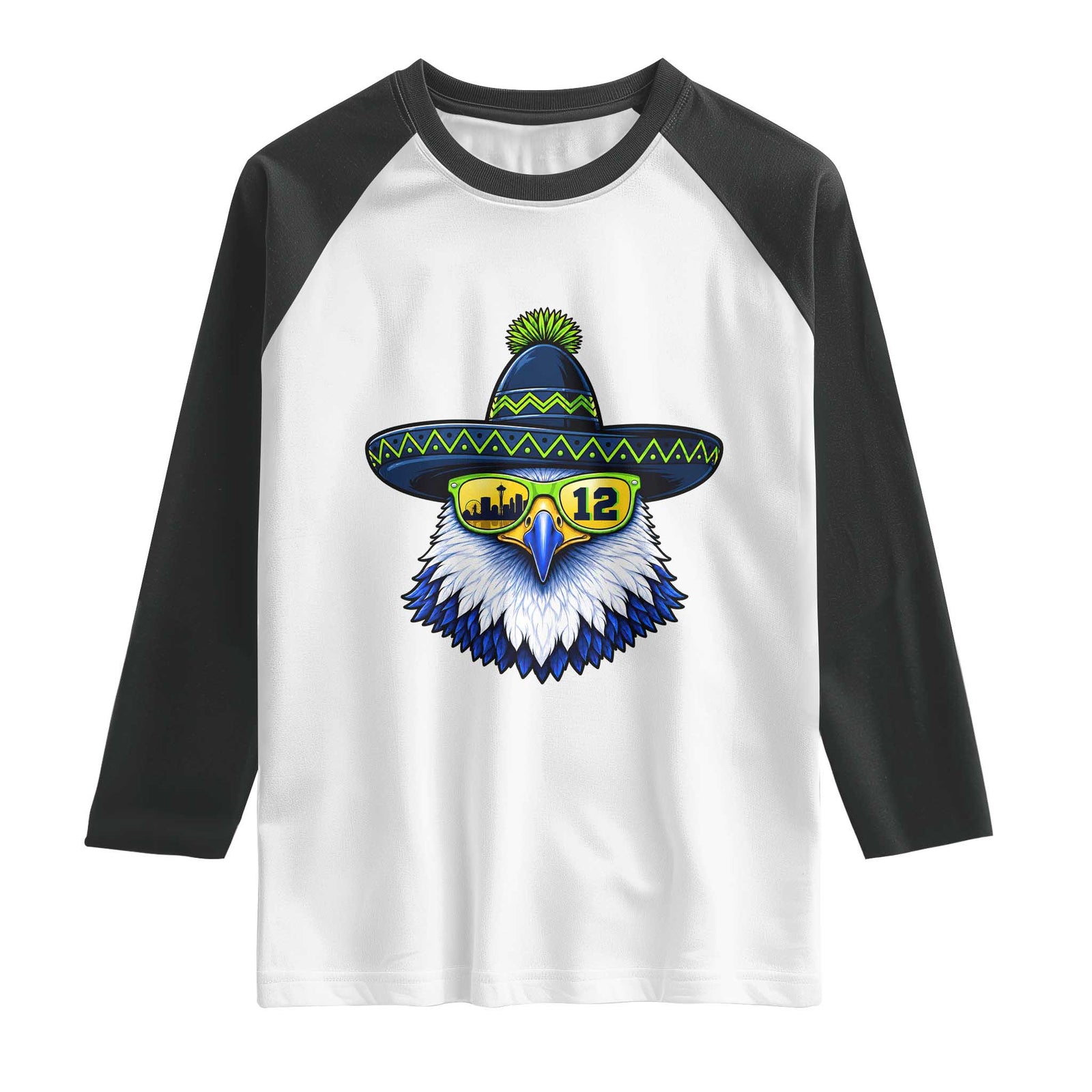 Sombrero Eagle With Neon Skyline Sunglasses Raglan Shirt Emerald City Pride TS12 White Black Print Your Wear