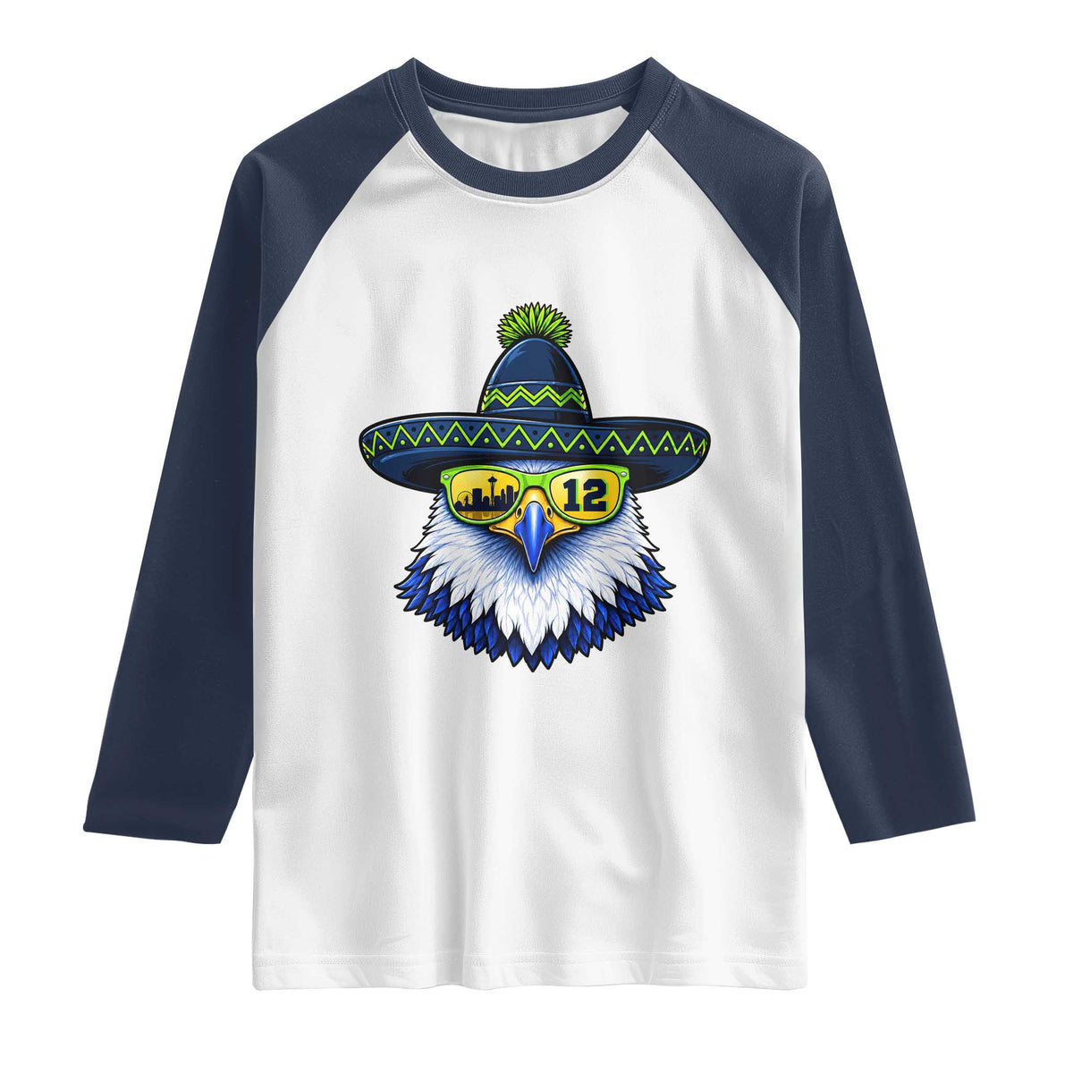 Sombrero Eagle With Neon Skyline Sunglasses Raglan Shirt Emerald City Pride