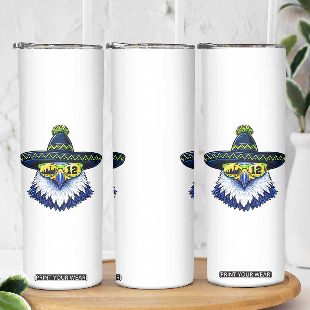 Sombrero Eagle With Neon Skyline Sunglasses Skinny Tumbler Emerald City Pride
