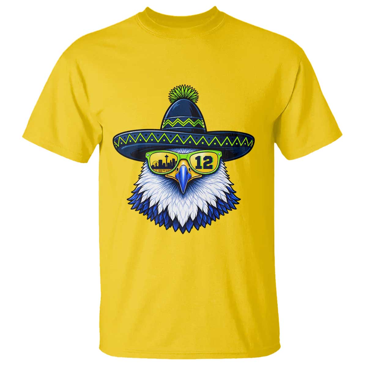 Sombrero Eagle With Neon Skyline Sunglasses T Shirt Emerald City Pride