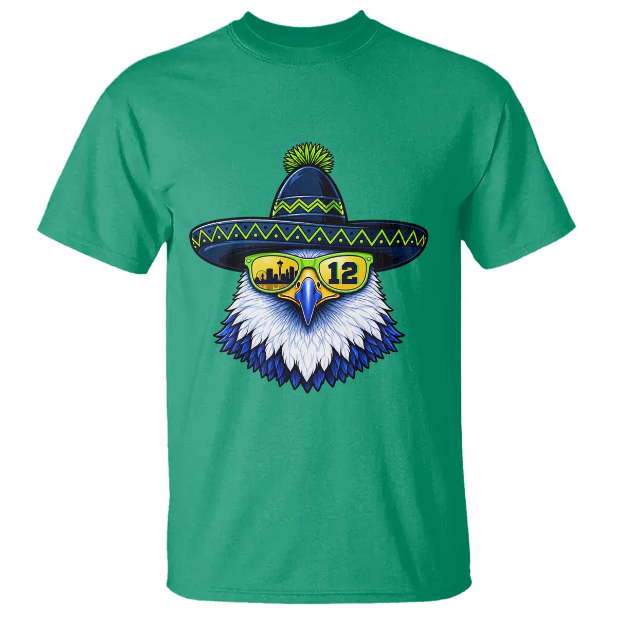 Sombrero Eagle With Neon Skyline Sunglasses T Shirt Emerald City Pride