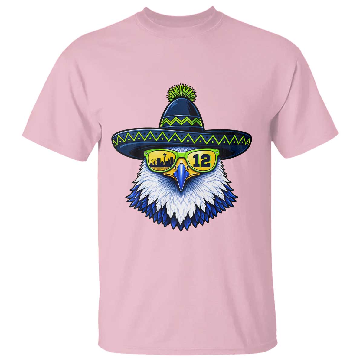 Sombrero Eagle With Neon Skyline Sunglasses T Shirt Emerald City Pride