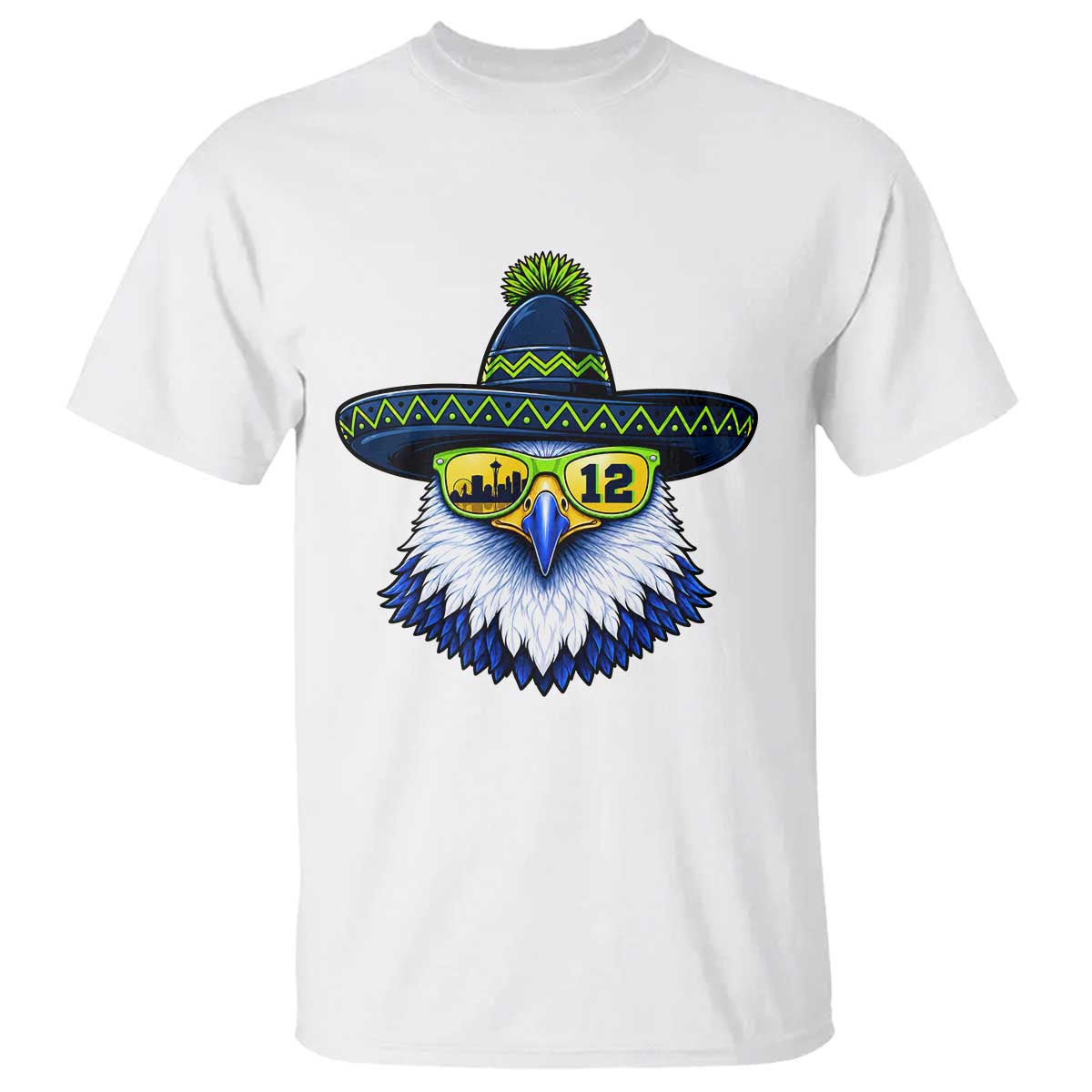 Sombrero Eagle With Neon Skyline Sunglasses T Shirt Emerald City Pride