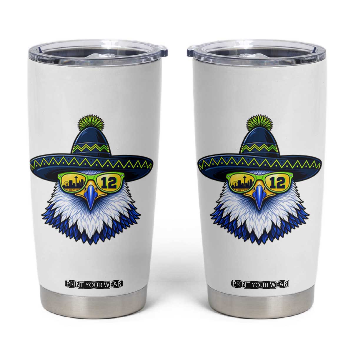 Sombrero Eagle With Neon Skyline Sunglasses Tumbler Cup Emerald City Pride TS12 White Print Your Wear