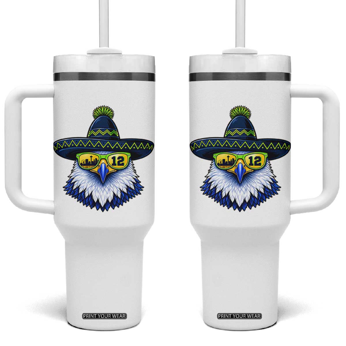 Sombrero Eagle With Neon Skyline Sunglasses Tumbler With Handle Emerald City Pride TS12 One Size: 40 oz White Print Your Wear
