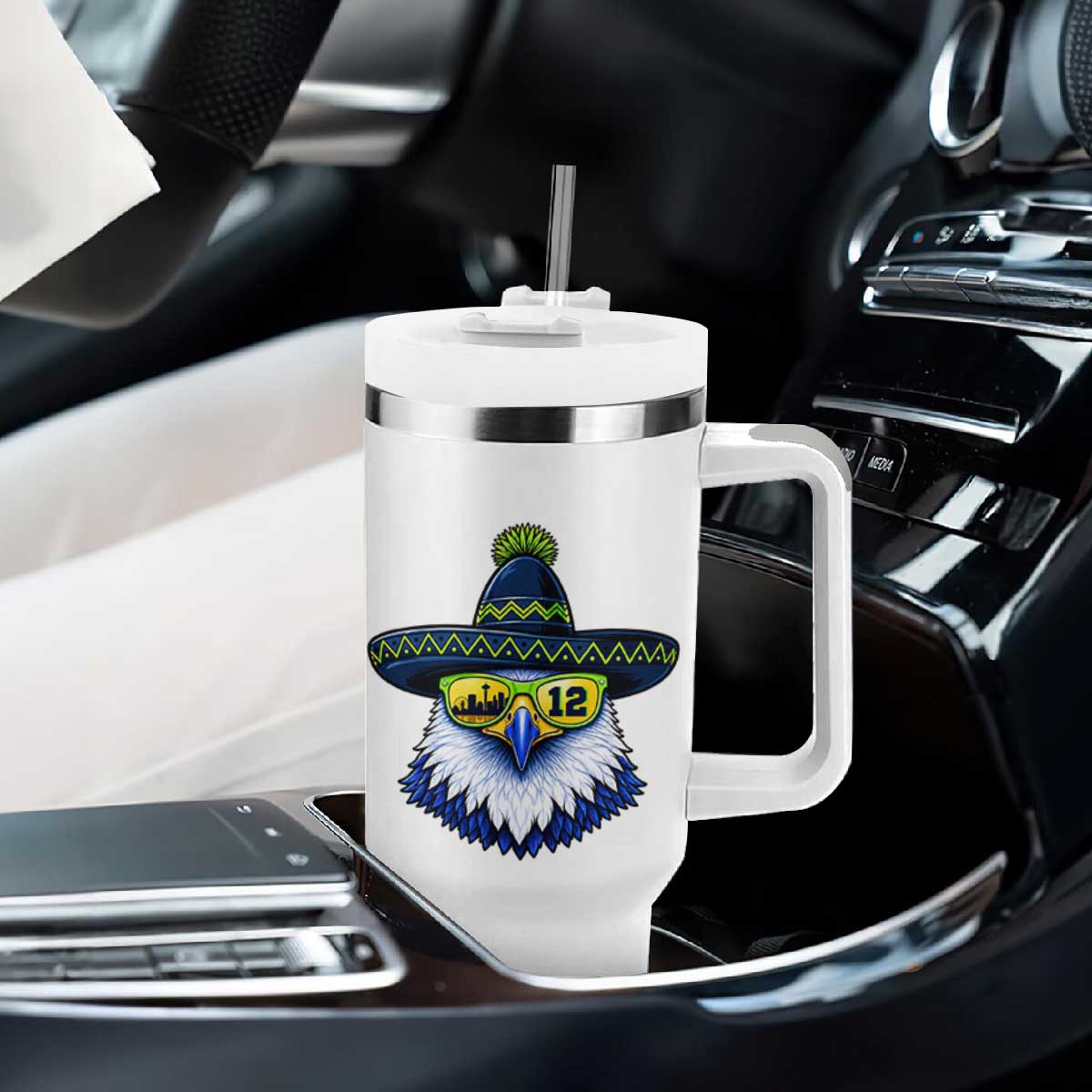 Sombrero Eagle With Neon Skyline Sunglasses Tumbler With Handle Emerald City Pride