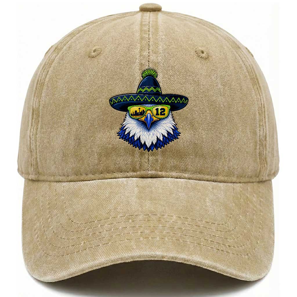 Sombrero Eagle With Neon Skyline Sunglasses Washed Cotton Baseball Cap Emerald City Pride TS12 Print Your Wear