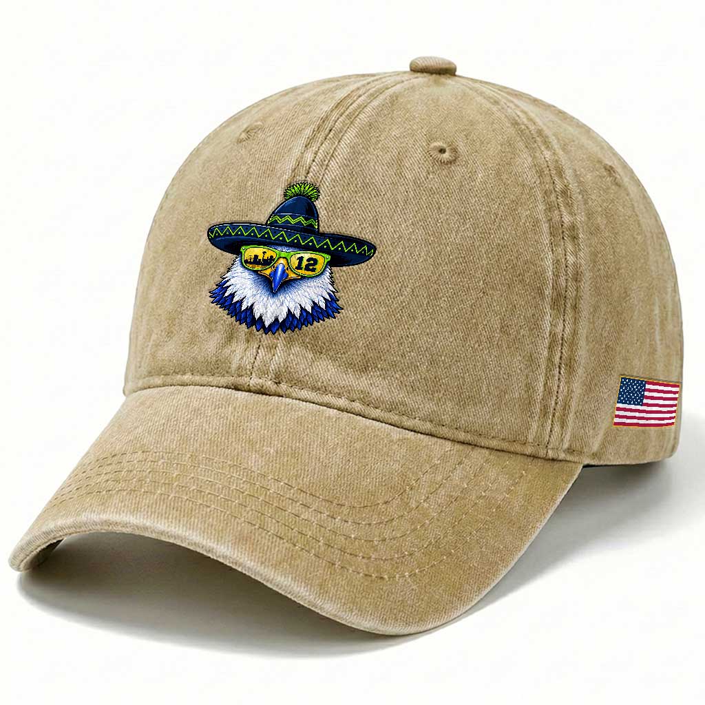 Sombrero Eagle With Neon Skyline Sunglasses Washed Cotton Baseball Cap Emerald City Pride