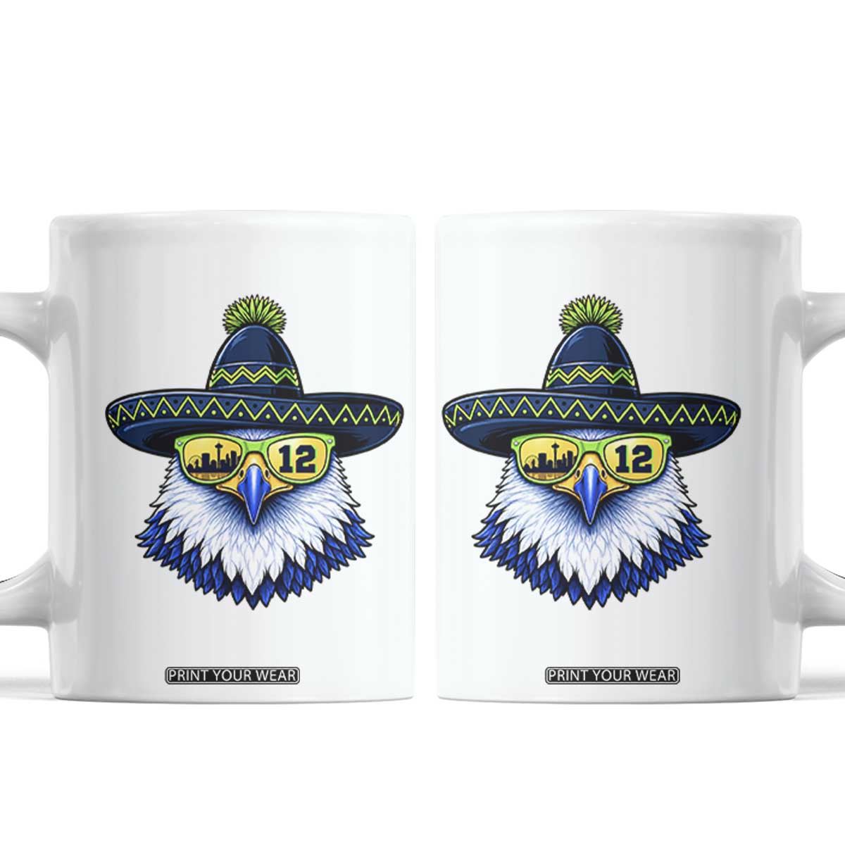 Sombrero Eagle With Neon Skyline Sunglasses Coffee Mug Emerald City Pride TS12 White Print Your Wear