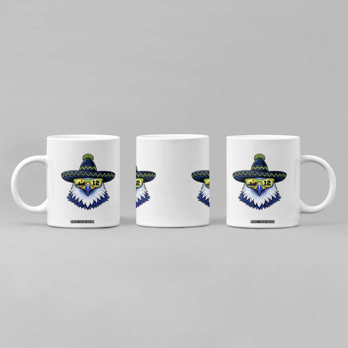 Sombrero Eagle With Neon Skyline Sunglasses Coffee Mug Emerald City Pride