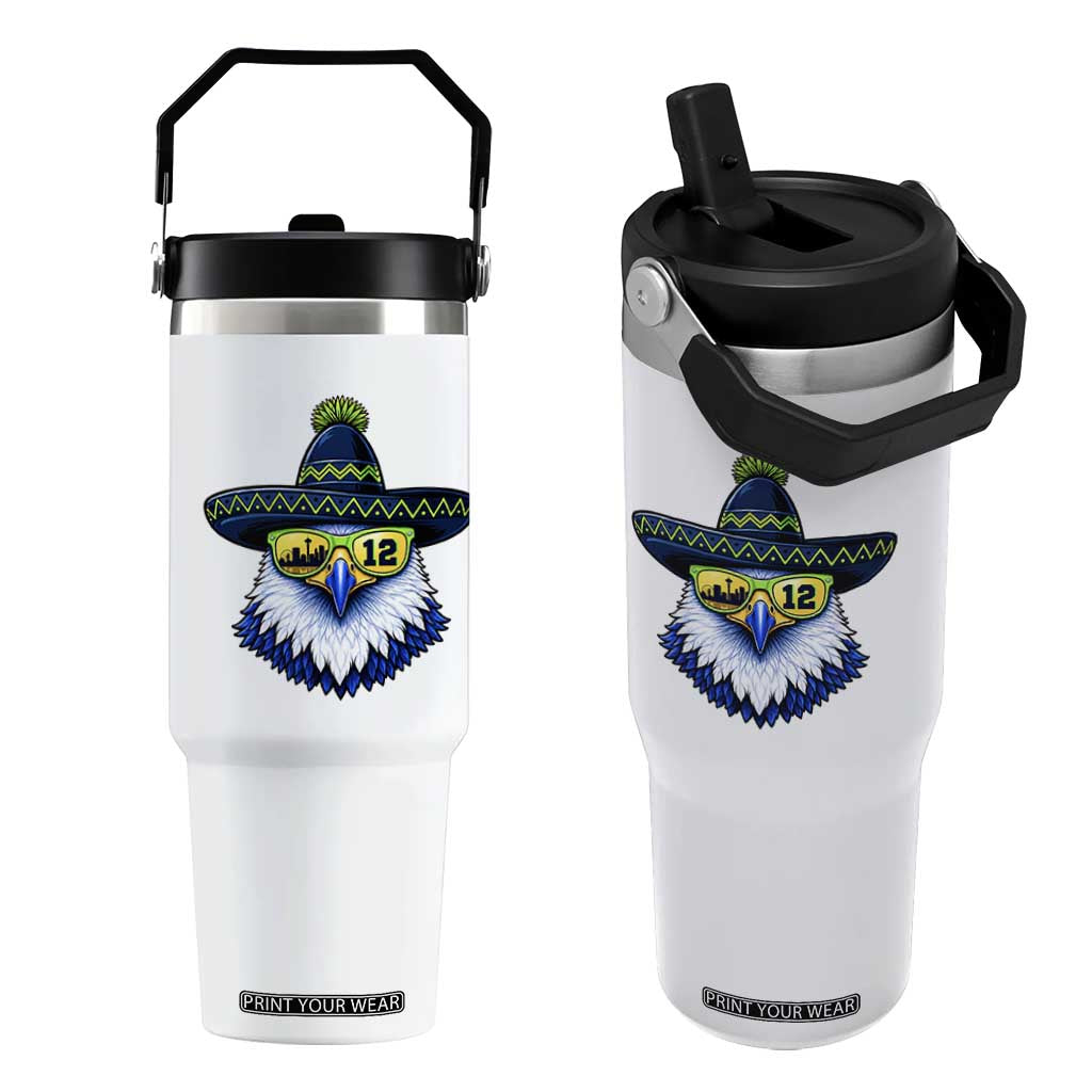 Sombrero Eagle With Neon Skyline Sunglasses Flip Straw Tumbler Emerald City Pride TS12 One Size: 30 oz White Print Your Wear