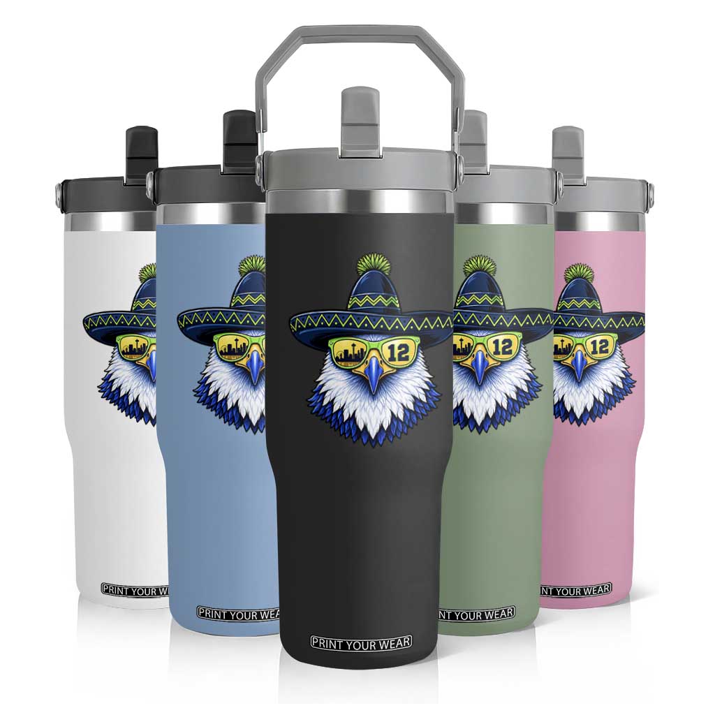 Sombrero Eagle With Neon Skyline Sunglasses Flip Straw Tumbler Emerald City Pride