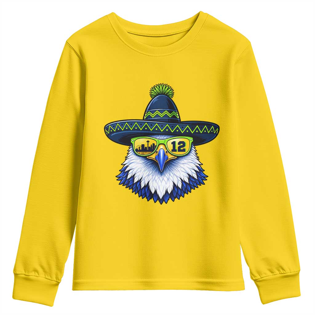 Sombrero Eagle With Neon Skyline Sunglasses Youth Sweatshirt Emerald City Pride