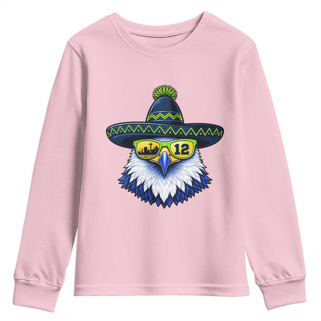 Sombrero Eagle With Neon Skyline Sunglasses Youth Sweatshirt Emerald City Pride