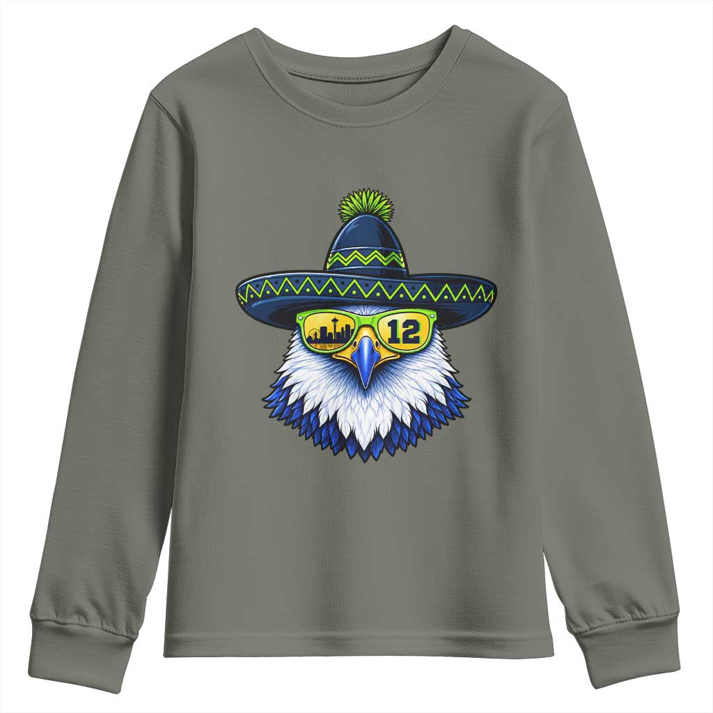 Sombrero Eagle With Neon Skyline Sunglasses Youth Sweatshirt Emerald City Pride
